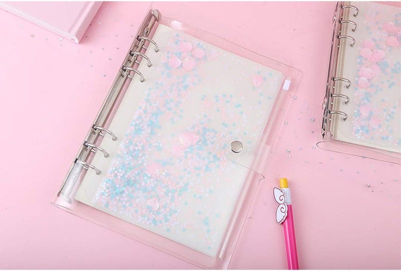 Chris.W 2 Pack Clear Plastic Zipper Pockets Envelopes for A5 6-Ring Binder Notebook, Built-in Glitter Flakes Decorations (A5 Size) - Image 5